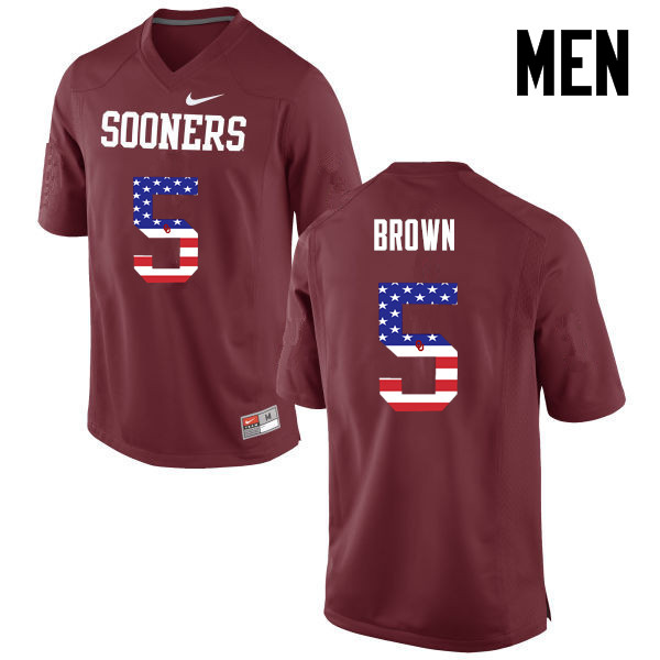 Men Oklahoma Sooners #5 Marquise Brown College Football USA Flag Fashion Jerseys-Crimson - Click Image to Close